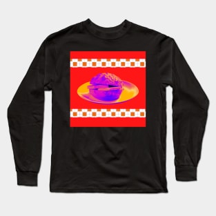 Pineapple Bun - Funky Hong Kong Street Food - Pop Art Neon Purple with Bright Red Long Sleeve T-Shirt